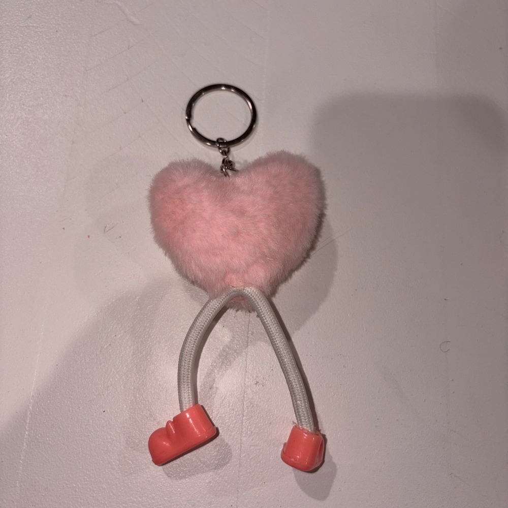 Pink Fuzzy Heart Keychain Character with Long Legs and Boots Whimsical Bag Charm - Picture 2 of 2